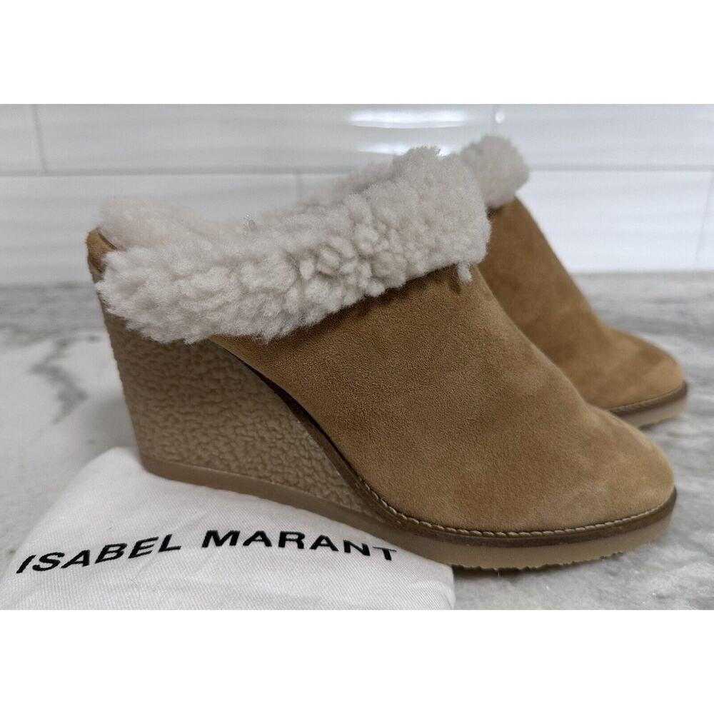 Isabel Marant Takita Shearling Suede Wedge Mule Slide On Shoes Size 37